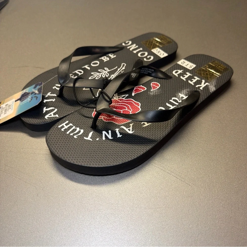 Primark Men’s Sandals Flip Flops Rose Design Black/ Red Soft Size‎ 11/12 NWT